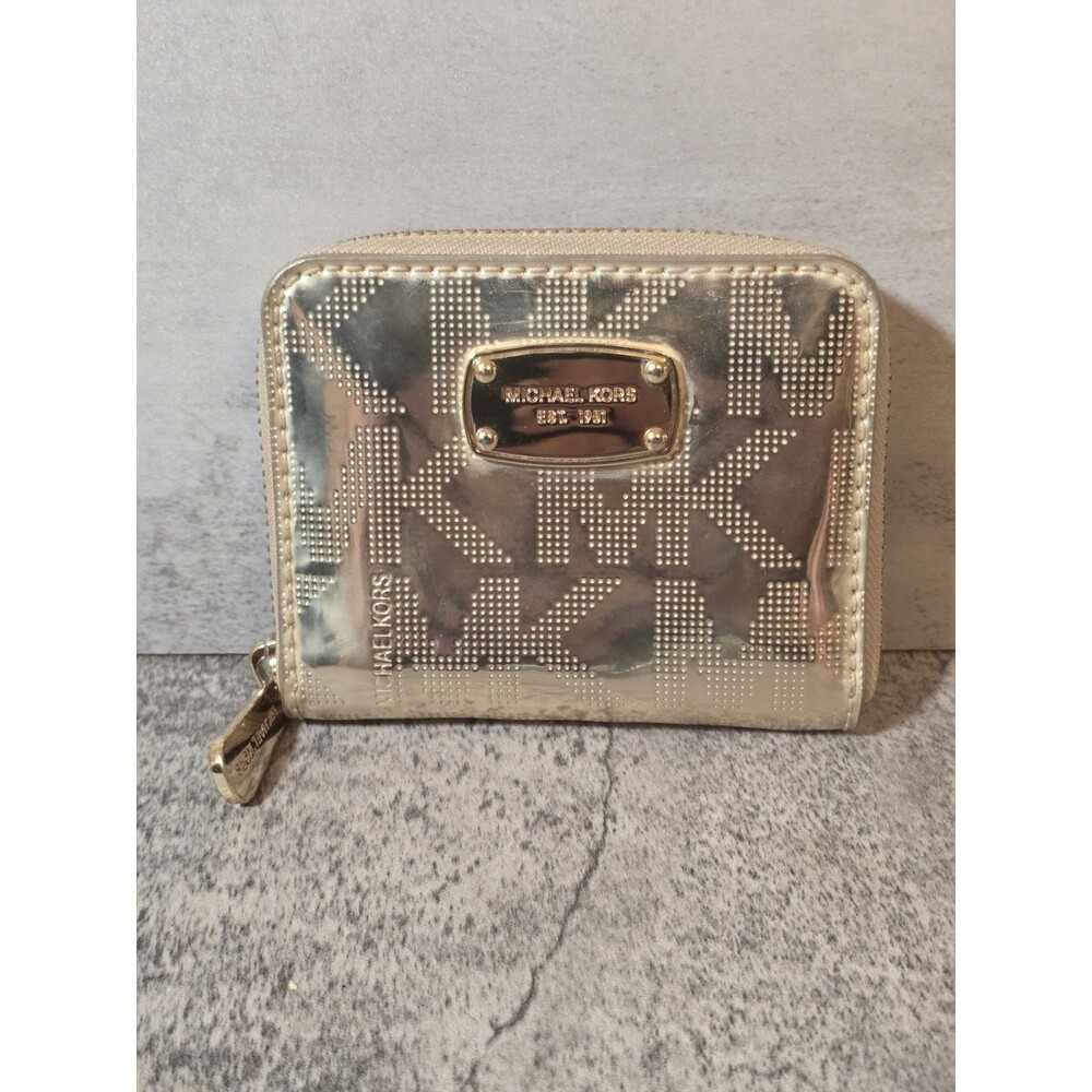Michael Kors Metallic Gold Wallet Zip Around Small MK Signature Logo Retired